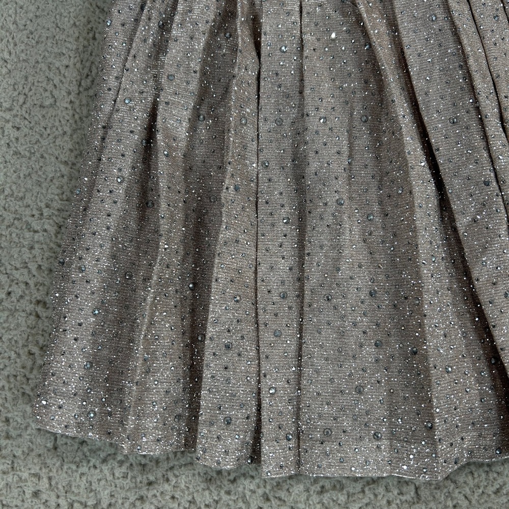 Akira Silver Metallic Rhinestone Pleated Mini Skirt Womens Small New - Picture 3 of 8